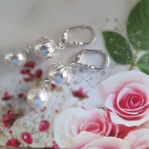 Auskari ar SWARVSKI pērlem, sudraba pārklājums